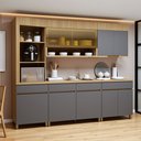 Ver imagem 1 de Cozinha Completa Modulada 5 Peças 8 Portas 4 Gavetas Torre Angular 100% MDF Realeza Premium Cinza/Carvalho/Titânio