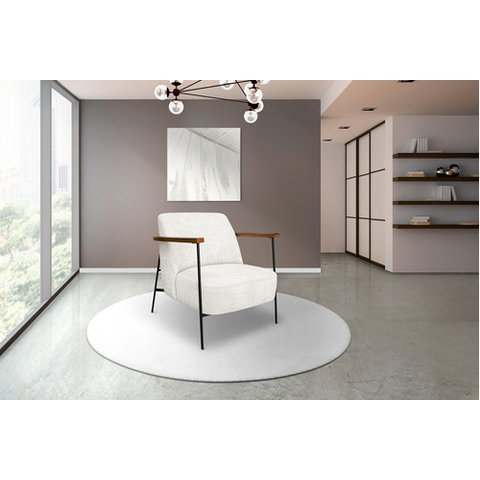 Poltrona Elisa Luxo Base em Aço Preto Detalhe Madeira Bouclê Branco Bz Home Decor