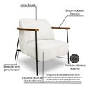 Ver mais imagens de Poltrona Elisa Luxo Base em Aço Preto Detalhe Madeira Bouclê Branco Bz Home Decor