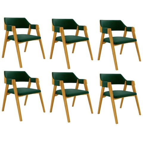 Kit 6 Cadeiras Sala de Jantar e Jogos Carteados Madeira Maciça Poker Veludo Verde-mel G42 - Gran