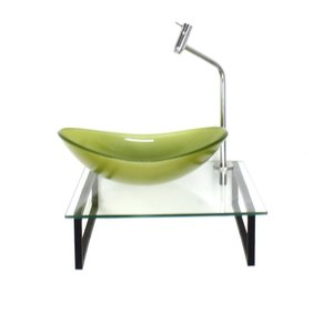 GABINETE DE VIDRO COM CUBA OVAL VERDE OLIVA TAMPO 40CM INCOLOR MAIS TORNEIRA METAL