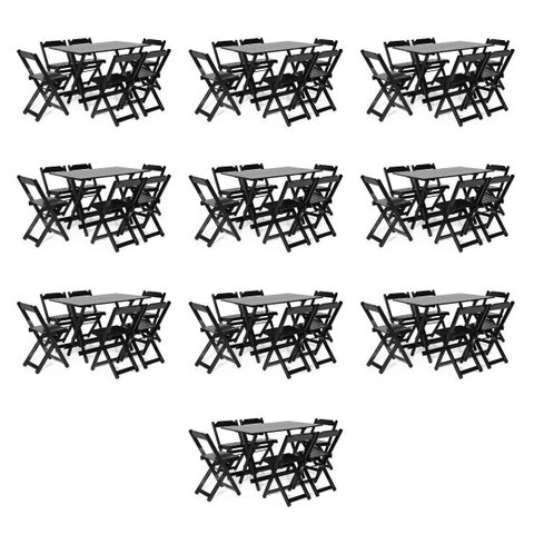 Kit 10 Conjuntos Dobráveis 120x70 com 6 Cadeiras Preto - m. B Móveis