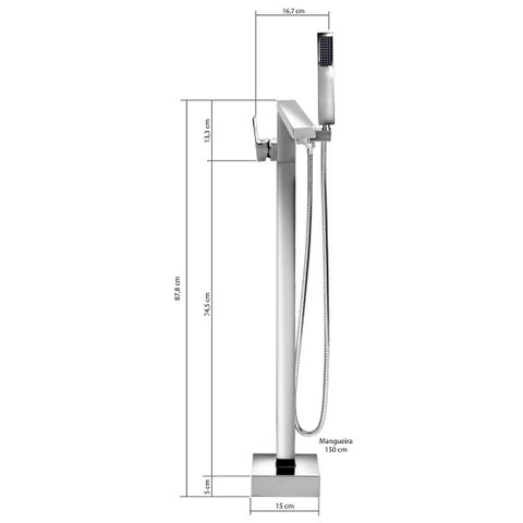 Misturador Monocomando Piso para Banheira Quadrado Cromado