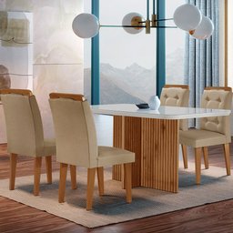 Sala de Jantar Mesa Olímpia 120CM MDF Canto Copo com 4 Cadeiras Carol Moderna - 1
