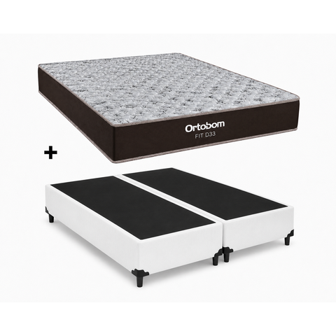 Cama Box Base Casal Bipartido Branco Colchão Fit D33 Espuma 138x188 - Ortobom
