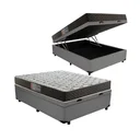 Ver imagem 1 de Cama Box Baú Casal Conforto Suede Cinza + Colchão Casal Conforto Espuma D33 Com EPS 20x138x188