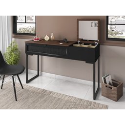 Penteadeira Iron 1 Gaveta com Espelho Nova Imbuia/Preto - Vizzato - 1