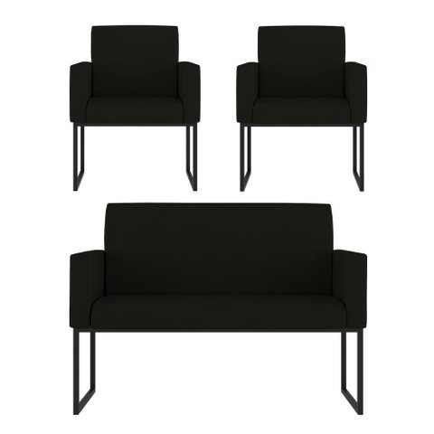 Kit Sofá 2 Lugares + 2 Poltronas para Recepção Sala Balaqui Cor:preto Preto