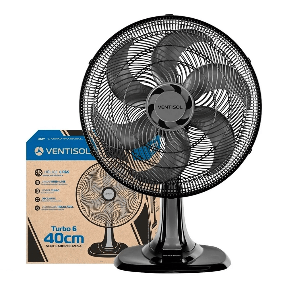 Ventilador De Mesa Turbo Preto 6 Pás - 40cm - 127v - Ventisol - 1