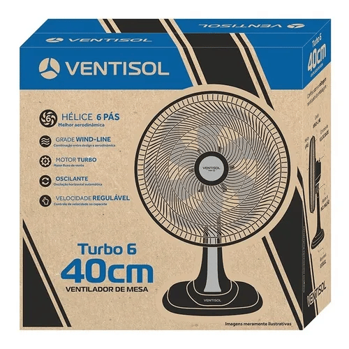 Ventilador De Mesa Turbo Preto 6 Pás - 40cm - 127v - Ventisol - 3