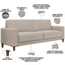Ver imagem 3 de Sofá 3 Lugares 214cm Sala de Estar Living Pés Madeira Viso M03 Linho Cru - Lyam Decor