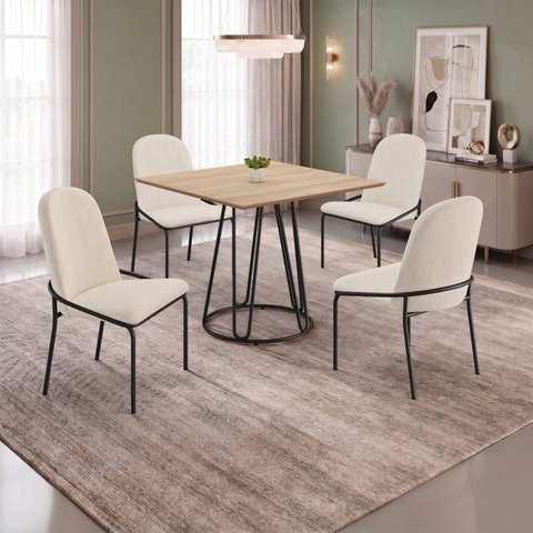 Conjunto para Sala de Jantar Mesa Ômega Tampo Quadrado 90x90 com 4 Cadeiras Rubi