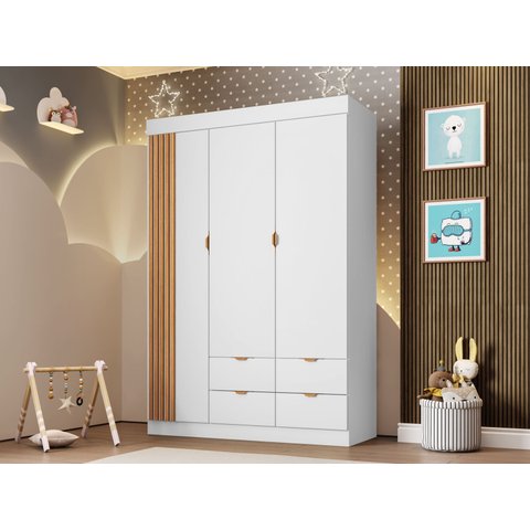Guarda Roupa Infantil Ayla Branco com Amadeirado _ Phoenix Baby