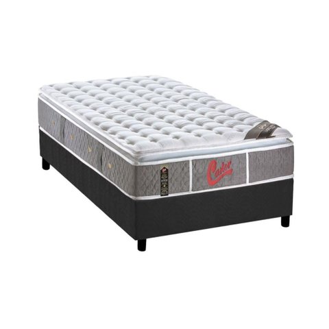 Cama Box Solteiro: Colchão Molas Pocket Ensacadas Castor Light Stress Oxygen New + Base Crc Suede