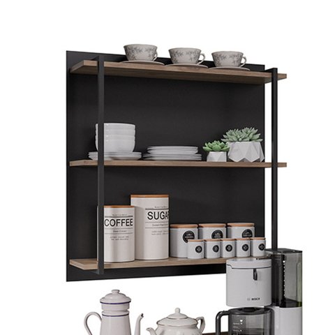 Prateleira Industrial Tripla Cozinha Suspenso Painel Emi 70,5cm Preto/freijó M12 - D'Rossi