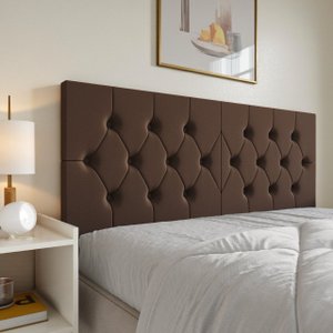 Painel Cabeceira Box Solteiro Luxo Capitonê Elisa Estofada Suspensa 90cm:marrom