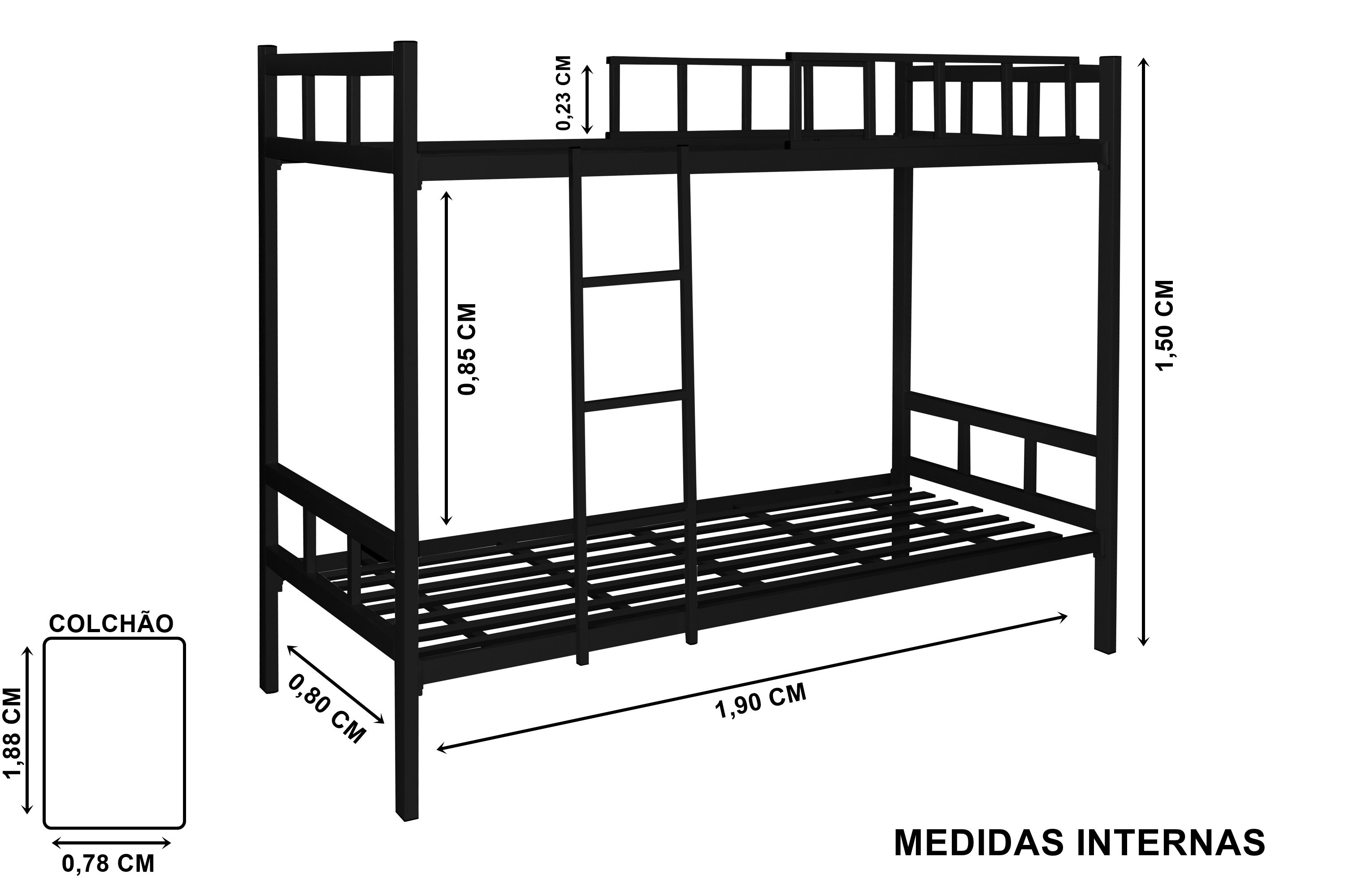 Beliche Intera de Aço, para Duas Pessoas Alojamentos .:preto - 2