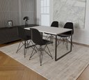 Ver imagem 1 de Mesa Industrial Base Ferro Preto Tampo 137x90 Branco 4 Cadeiras Eames Ferro Preto Assento Preto