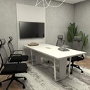 Ver imagem 1 de Conjunto para Escritório Mesa de Reunião e Painel para TV Cinza MDP 200cm F5 Office