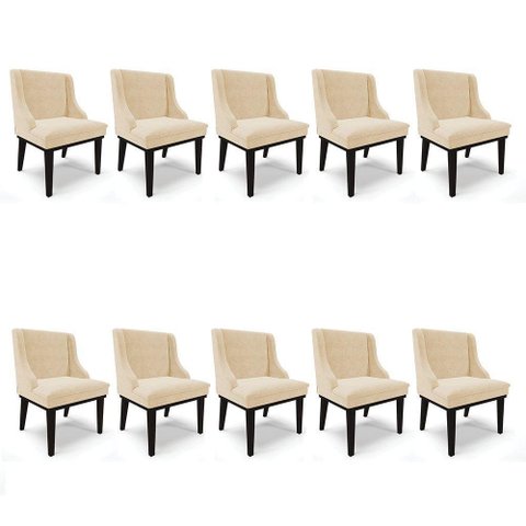 Kit 10 Cadeiras De Jantar Suede Bege Base Fixa Madeira