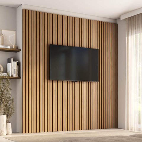 Painel Ripado para TV até 86 Polegadas 240x250cm Aruá CabeCasa MadeiraOriginals Marrom Jatobá