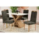 Ver imagem 1 de Sala de Jantar Completa Graviola Tampo Madeirado C/ Vidro 80x120cm e 4 Cadeiras 2cad150 Nogueira/off