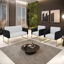 Ver imagem 2 de Sofá Namoradeira e 2 Poltronas Base Industrial Dourado Elisa Preto/linho Cinza A05 D03 - D'Rossi
