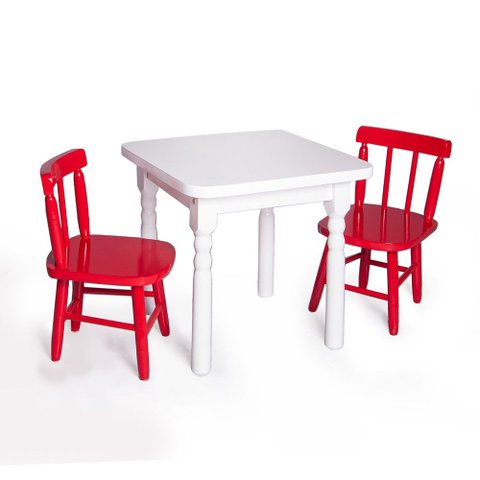 Conjunto Infantil 60x60 com 2 Cadeiras - Vermelha - Jm Móveis
