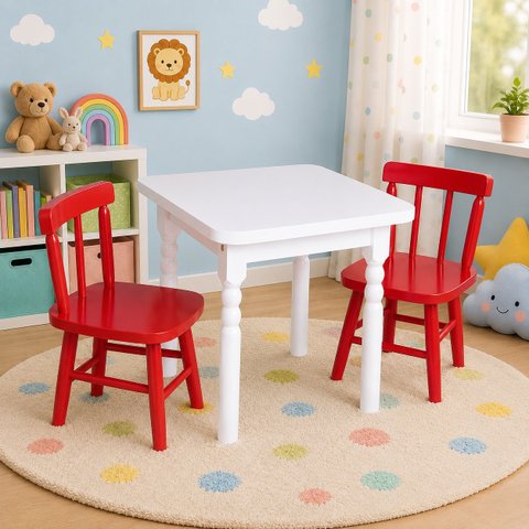 Conjunto Infantil 60x60 com 2 Cadeiras - Vermelha - Jm Móveis