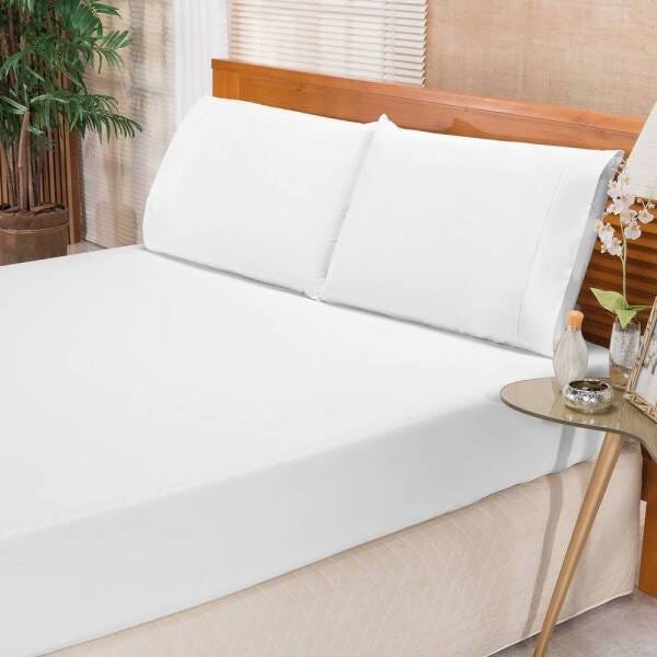Jogo de Cama Ponto Palito Percal 180 Fios Elegance Solteiro 02 Peças - Branco - 1