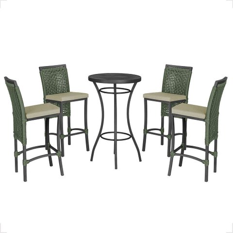 Mesa Bistrô e 4 Banquetas Roma Preta Corda Náutica Estofado 7 Trama Original