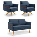 Ver imagem 1 de Kit 01 Namoradeira 02 Lugares e 02 Poltronas Mari Suede Azul Marinho Base de Madeira Ma30 - D'Rossi