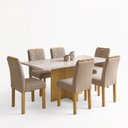 Ver imagem 2 de Conjunto Mesa de Jantar 6 Lugares Tampo Vidro Carol Cinamomo e Off White