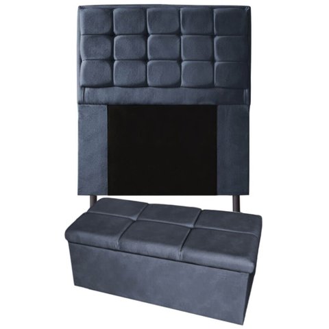 Kit Cabeceira + Calçadeira Baú Copenhague Solteiro 90cm Suede - Renascer Decor:Cinza Escuro