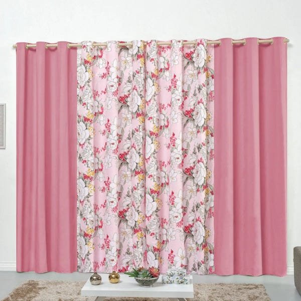 Cortina Forest Floral Rosa 3,00M x 2,50M para Varão Simples - 1