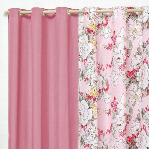 Cortina Forest Floral Rosa 3,00M x 2,50M para Varão Simples - 2
