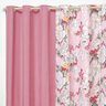 Cortina Forest Floral Rosa 3,00M x 2,50M para Varão Simples - 2