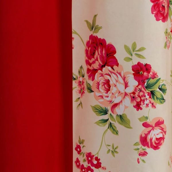 Cortina Forest Floral Vermelho 3,00M x 2,50M para Varão Simples - 3