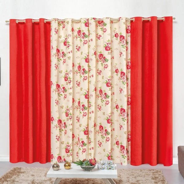 Cortina Forest Floral Vermelho 3,00M x 2,50M para Varão Simples - 1