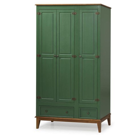 Guarda-roupa Rústico 3 Portas e 2 Gavetas - Madeira Maciça e Mdf Verde