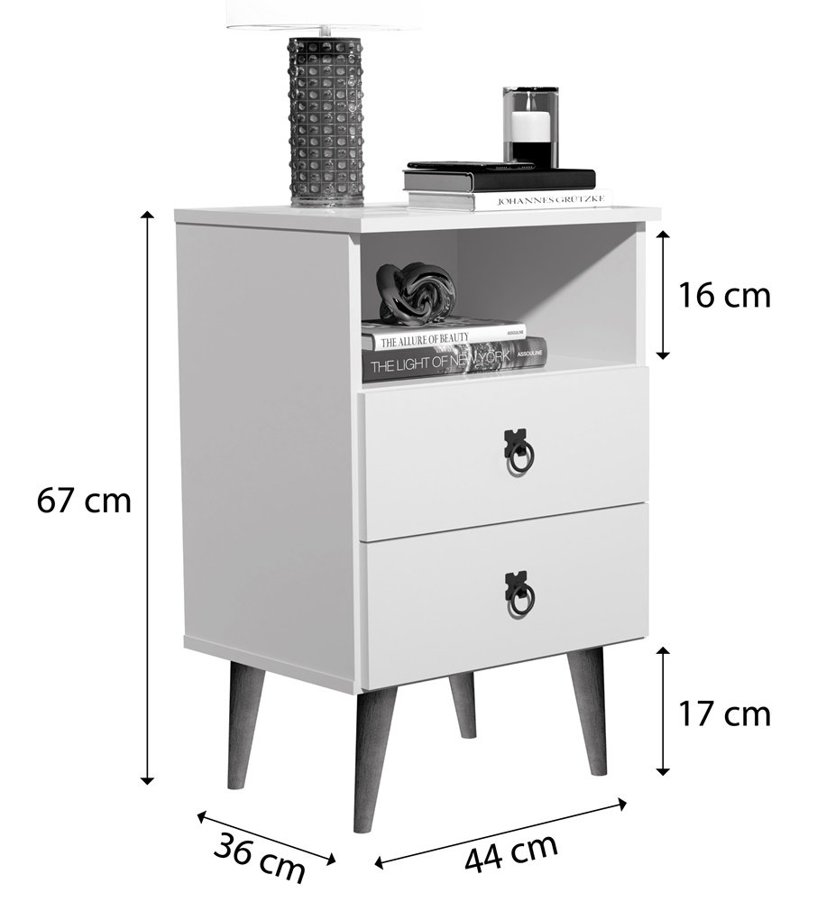 Mesa de Cabeceira Madri Retrô com Pés Palito 2 Gavetas Preto - 4