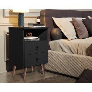 Mesa de Cabeceira Madri Retrô com Pés Palito 2 Gavetas Preto