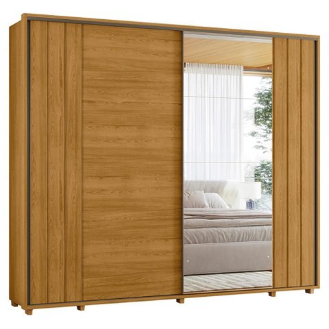 Guarda Roupa Casal Dali 2 Portas Deslizante com Espelho 278 Cm Cumaru Madetec