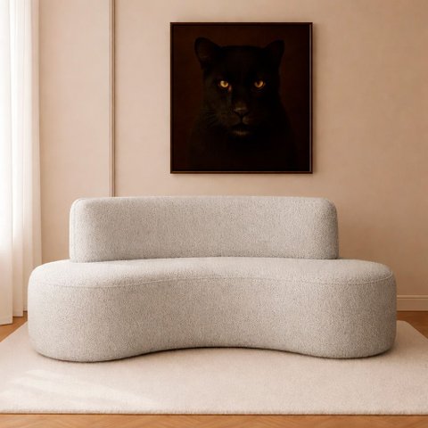 Sofá Curvo 3 Lugares 230cm Apolo Bouclé Cinza - Sallar Home