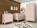 Ver imagem 1 de Jogo de Quarto para Bebê Completo 2 Portas Classic New Rosa Fosco com Natural - Reller