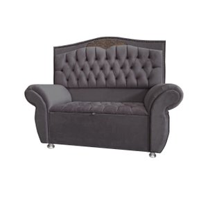 KIT Cabeceira + Recamier Baú Dunas Dubái Cinza veludo Linha Alta 1,40 casal Dalaqua-Decor