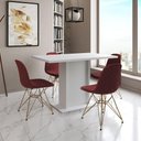 Ver imagem 1 de Mesa Jantar Londres Tampo Branco 120cm 4 Cadeiras Base Dourado Estofado Vermelho