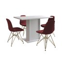 Ver imagem 6 de Mesa Jantar Londres Tampo Branco 120cm 4 Cadeiras Base Dourado Estofado Vermelho
