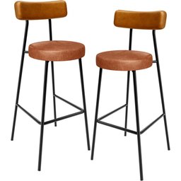 Kit 02 Banquetas Alta Cozinha Sala Jantar Milão L02 Couríssimo Whisky Couríssimo Camel - Lyam Decor - 1