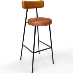 Kit 02 Banquetas Alta Cozinha Sala Jantar Milão L02 Couríssimo Whisky Couríssimo Camel - Lyam Decor - 3